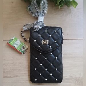 NWT Badgley Mischka Black Quilted Women's Phone Case Crossbody Bag/Wallet